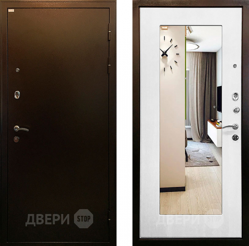 Входная металлическая Дверь Ратибор Милан 3К зеркало Белый ясень в Электрогорске