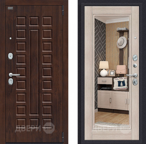 Входная металлическая Дверь Bravo Оптим Урбан с зеркалом Cappuccino Veralinga в Электрогорске