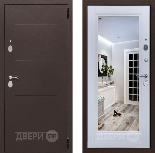 Входная металлическая Дверь Престиж 100 с зеркалом Медь/Лиственница белая в Электрогорске