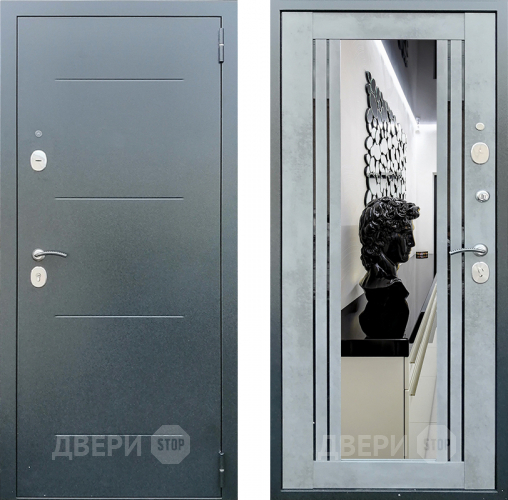 Дверь Престиж Люкс с зеркалом Бетон в Электрогорске
