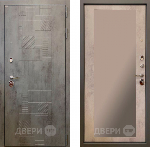 Входная металлическая Дверь Ратибор Тетрис 3К с зеркалом Бетон светлый в Электрогорске