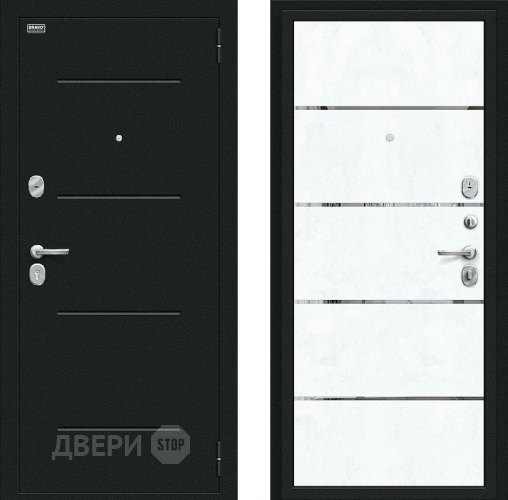 Входная металлическая Дверь Bravo Лайн Букле черное/Snow Art в Электрогорске