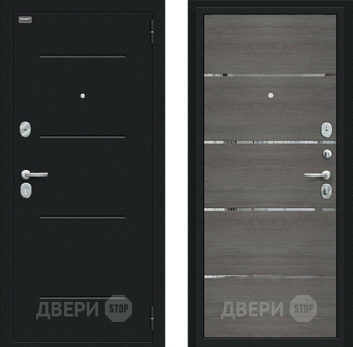 Входная металлическая Дверь Bravo Лайн Букле черное/Grey Veralinga в Электрогорске