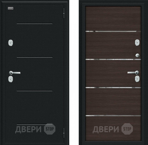 Входная металлическая Дверь Bravo Thermo Лайн Букле черное/Wenge Veralinga в Электрогорске