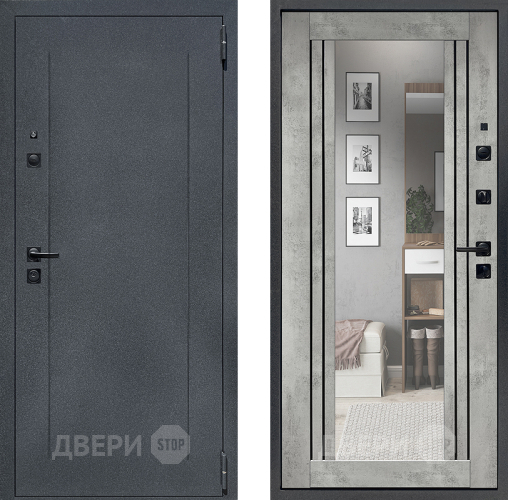Входная металлическая Дверь Престиж Лофт с зеркалом Бетон светлый в Электрогорске
