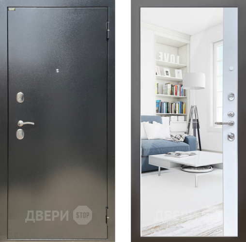 Входная металлическая Дверь Шелтер (SHELTER) Стандарт 14 с зеркалом Белый матовый в Электрогорске