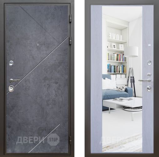 Входная металлическая Дверь Шелтер (SHELTER) Комфорт Бетон урбан индиго 12 с зеркалом Дуб филадельфия крем в Электрогорске