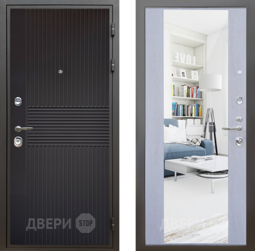 Входная металлическая Дверь Шелтер (SHELTER) Комфорт Черная шагрень 12 с зеркалом Дуб филадельфия крем в Электрогорске