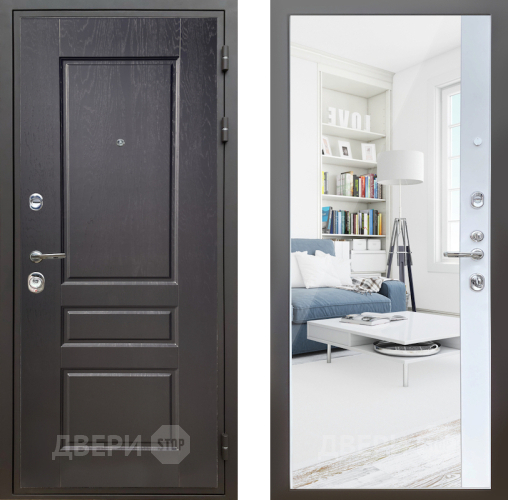 Входная металлическая Дверь Шелтер (SHELTER) Комфорт Дуб английский 14 с зеркалом Белый матовый в Электрогорске