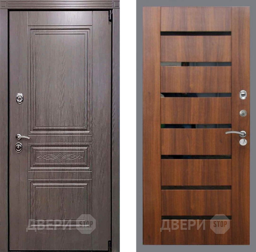 Входная металлическая Дверь Рекс (REX) Пренмиум-S СБ-14 стекло черное Орех бренди в Электрогорске