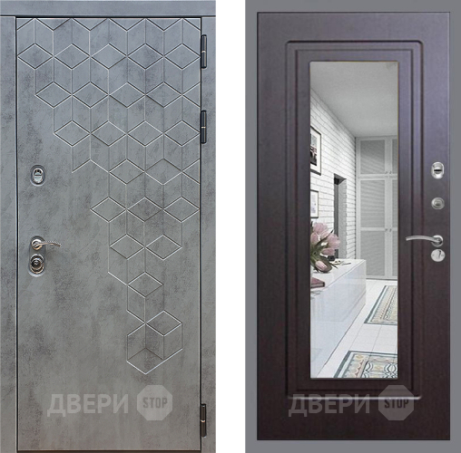 Входная металлическая Дверь Стоп БЕТОН Зеркало ФЛ-120 Венге в Электрогорске