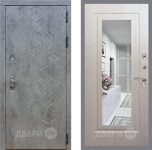Входная металлическая Дверь Стоп БЕТОН Зеркало ФЛ-120 Беленый дуб в Электрогорске