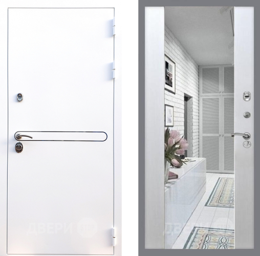 Входная металлическая Дверь Стоп Лайн Вайт Зеркало СБ-16 Лиственница беж в Электрогорске