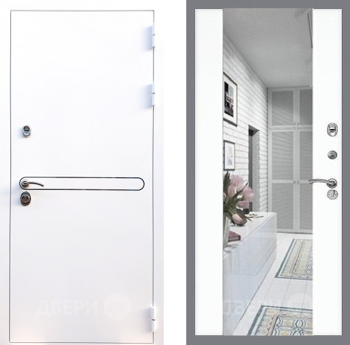 Входная металлическая Дверь Стоп Лайн Вайт Зеркало СБ-16 Силк Сноу в Электрогорске