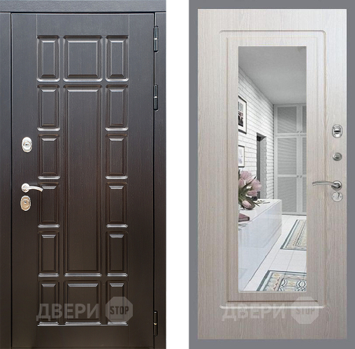 Входная металлическая Дверь Стоп НЬЮ ЙОРК Зеркало ФЛ-120 Беленый дуб в Электрогорске