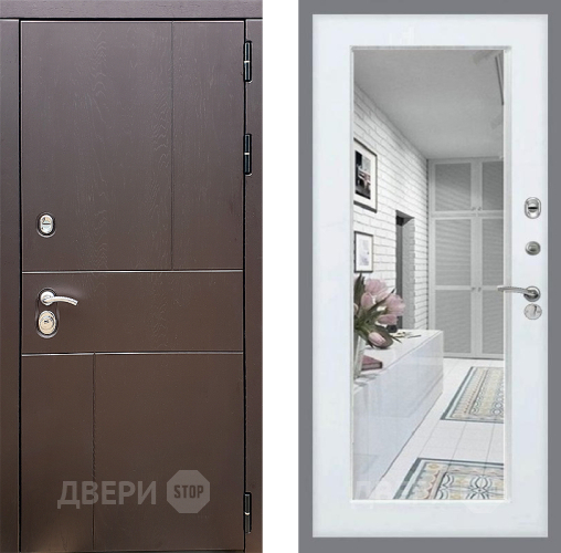 Входная металлическая Дверь Стоп УРБАН Зеркало Белый ясень в Электрогорске