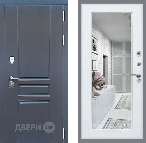 Входная металлическая Дверь Стоп ПЛАТИНУМ Зеркало Белый ясень в Электрогорске