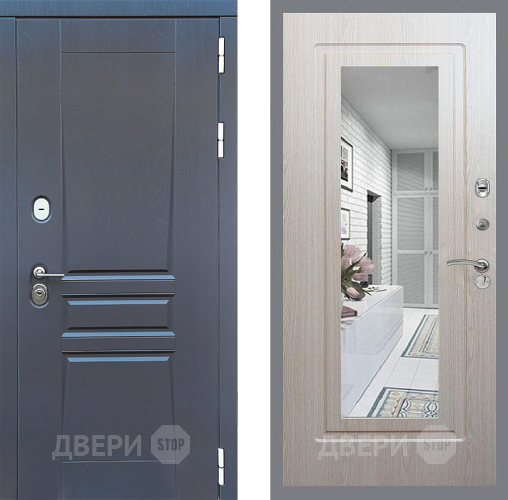 Входная металлическая Дверь Стоп ПЛАТИНУМ Зеркало ФЛ-120 Беленый дуб в Электрогорске