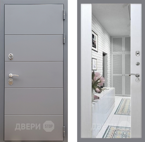 Входная металлическая Дверь Стоп АРТ ГРАФИТ Зеркало СБ-16 Лиственница беж в Электрогорске
