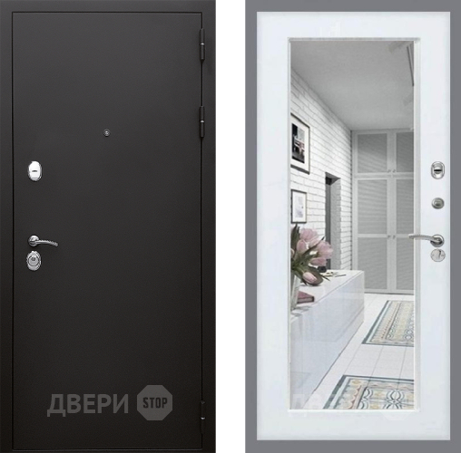 Входная металлическая Дверь Стоп КЛАССИК Шагрень Зеркало Белый ясень в Электрогорске