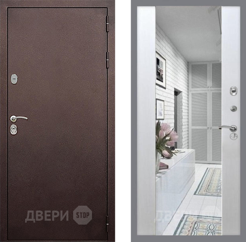 Входная металлическая Дверь Стоп КЛАССИК Медь Зеркало СБ-16 Лиственница беж в Электрогорске
