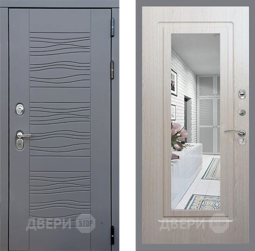 Входная металлическая Дверь Стоп СКАНДИ Зеркало ФЛ-120 Беленый дуб в Электрогорске
