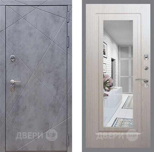 Входная металлическая Дверь Стоп Лучи Зеркало ФЛ-120 Беленый дуб в Электрогорске