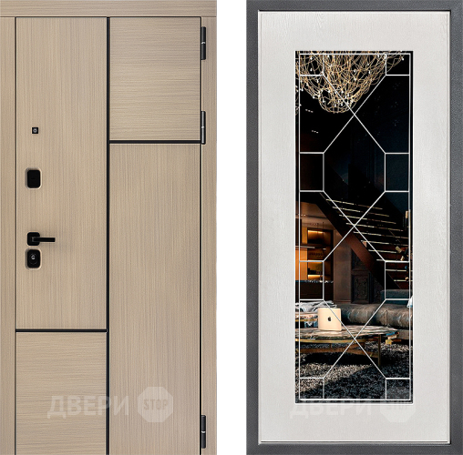 Входная металлическая Дверь Дверной континент ДК-14 ФЛ-Тиффани Зеркало Белое дерево в Электрогорске