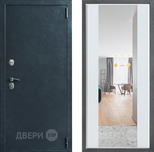 Входная металлическая Дверь Дверной континент ДК-70 Дизайн ФЛЗ-1 Зеркало Белое дерево в Электрогорске