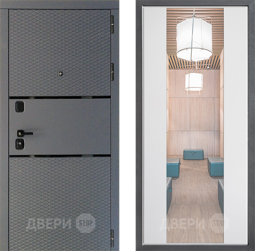 Входная металлическая Дверь Дверной континент Диамант Дизайн ФЛЗ-1 Зеркало Белый софт в Электрогорске
