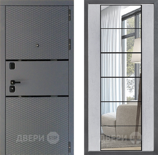 Входная металлическая Дверь Дверной континент Диамант Дизайн ФЛЗ-2 Зеркало Бетон светлый в Электрогорске