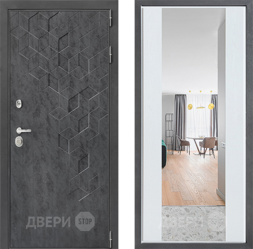 Входная металлическая Дверь Дверной континент ДК-3/713 ФЛЗ-1 Зеркало Белое дерево в Электрогорске