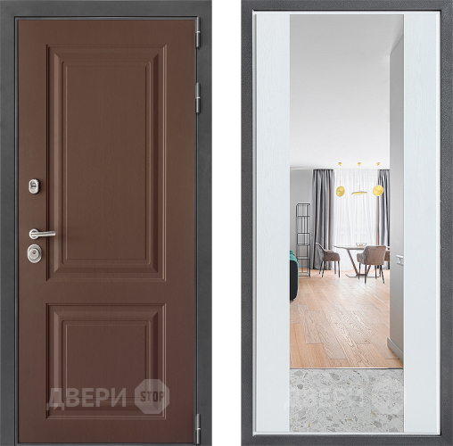 Входная металлическая Дверь Дверной континент ДК-3/729 ФЛЗ-1 Зеркало Белое дерево в Электрогорске