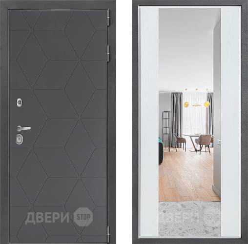 Входная металлическая Дверь Дверной континент ДК-3/744 ФЛЗ-1 Зеркало Белое дерево в Электрогорске