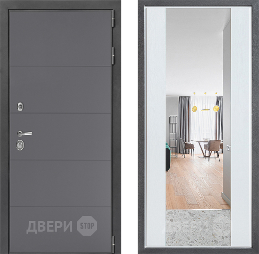 Входная металлическая Дверь Дверной континент ДК-3/649 ФЛЗ-1 Зеркало Белое дерево в Электрогорске