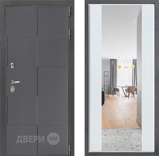 Входная металлическая Дверь Дверной континент ДК-3/606 ФЛЗ-1 Зеркало Белое дерево в Электрогорске