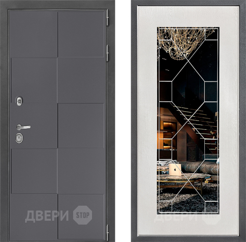 Входная металлическая Дверь Дверной континент ДК-3/606 ФЛ-Тиффани Зеркало Белое дерево в Электрогорске