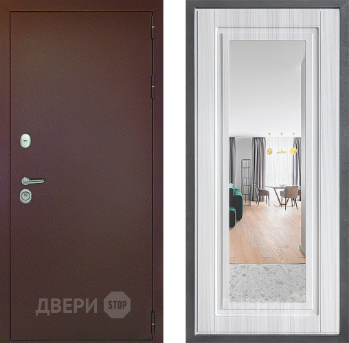 Входная металлическая Дверь Дверной континент Рубикон Медь Дизайн ФЛЗ Зеркало Сандал белый в Электрогорске