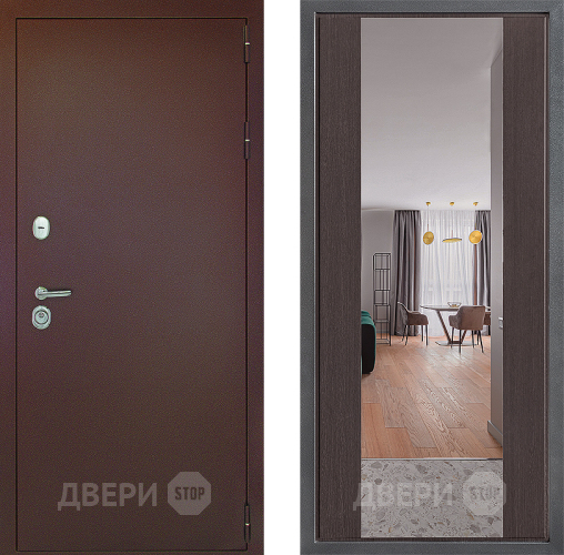 Дверь Дверной континент Рубикон Медь Дизайн ФЛЗ-1 Зеркало Венге в Электрогорске
