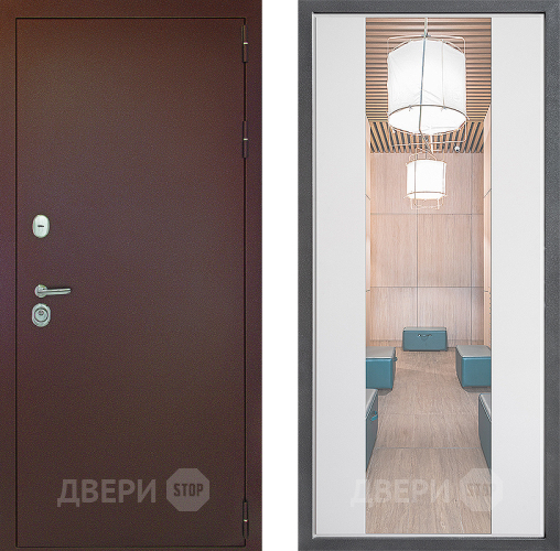 Дверь Дверной континент Рубикон Медь Дизайн ФЛЗ-1 Зеркало Белый софт в Электрогорске