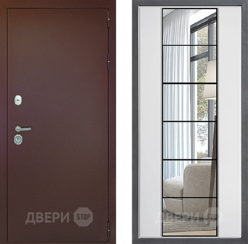 Входная металлическая Дверь Дверной континент Рубикон Медь Дизайн ФЛЗ-2 Зеркало Белый софт в Электрогорске