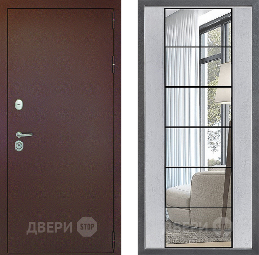 Входная металлическая Дверь Дверной континент Рубикон Медь Дизайн ФЛЗ-2 Зеркало Бетон светлый в Электрогорске