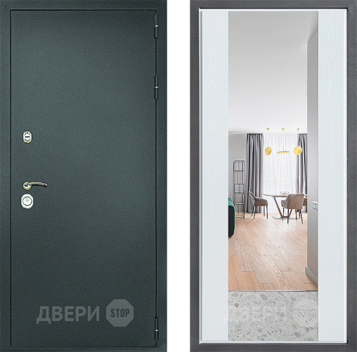 Дверь Дверной континент Рубикон Серебро Дизайн ФЛЗ-1 Зеркало Белое дерево в Электрогорске