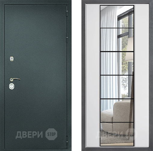 Входная металлическая Дверь Дверной континент Рубикон Серебро Дизайн ФЛЗ-2 Зеркало Белый софт в Электрогорске
