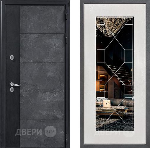 Дверь Дверной континент ДК-15 Бетон ТЕРМО ФЛ-Тиффани Зеркало Белое дерево в Электрогорске