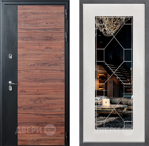 Входная металлическая Дверь Дверной континент ДК-15 Красное Дерево ТЕРМО ФЛ-Тиффани Зеркало Белое дерево в Электрогорске