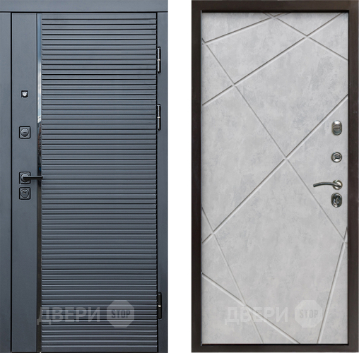 Входная металлическая Дверь Престиж Черная Линия Лучи Бетон светлый в Электрогорске