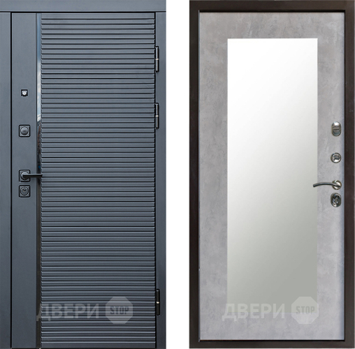 Входная металлическая Дверь Престиж Черная Линия Зеркло Пастораль Бетон светлый в Электрогорске