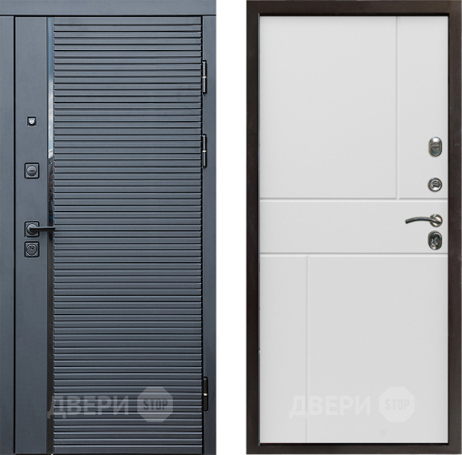 Входная металлическая Дверь Престиж Черная Линия Горизонт Бетон белый в Электрогорске