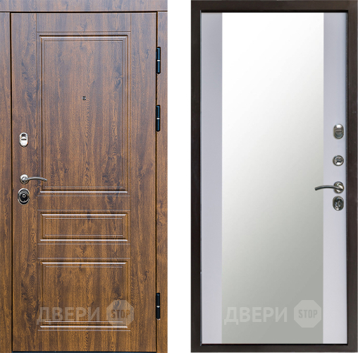 Входная металлическая Дверь Престиж Классика Дуб Зеркало Белый софт в Электрогорске
